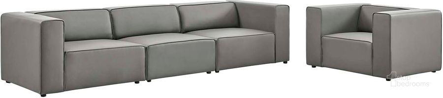 The appearance of Mingle Vegan Leather Sofa and Arm Chair Set In Gray designed by Modway in the modern / contemporary interior design. This grey leather piece of furniture  was selected by 1StopBedrooms from Mingle Collection to add a touch of cosiness and style into your home. Sku: EEI-4791-GRY. Material: Leather. Product Type: Sofa. Image1