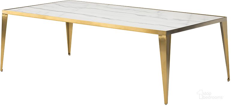 The appearance of Mink White Stone Coffee Table HGNA138 designed by Nuevo in the modern / contemporary interior design. This gold piece of furniture  was selected by 1StopBedrooms from Mink Collection to add a touch of cosiness and style into your home. Sku: HGNA138. Product Type: Coffee Table. Material: Stone. Image1