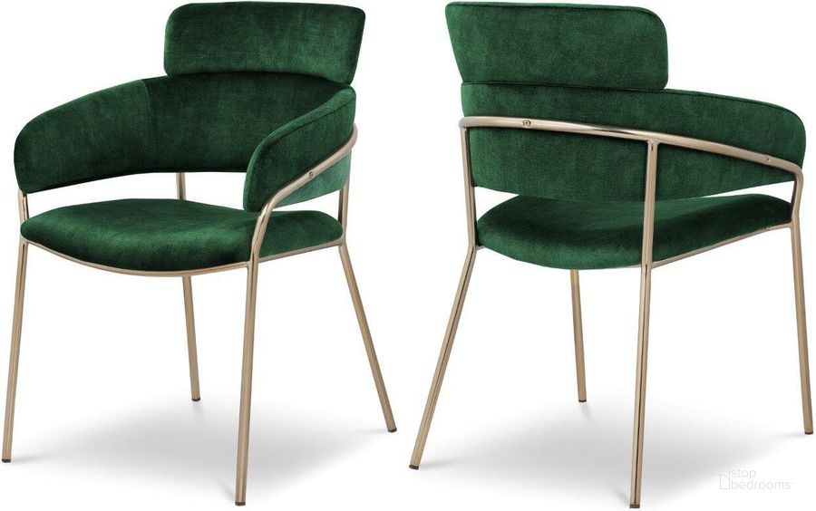 The appearance of Minudie Green Velvet Dining Chair Set of 2 designed by Furnique in the modern / contemporary interior design. This green velvet piece of furniture  was selected by 1StopBedrooms from Minudie Collection to add a touch of cosiness and style into your home. Sku: 549Green-C. Product Type: Dining Chair. Material: Iron. Image1