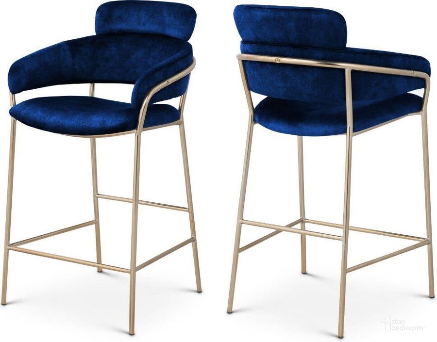 The appearance of Minudie Navy Velvet Barstool designed by Furnique in the modern / contemporary interior design. This navy velvet piece of furniture  was selected by 1StopBedrooms from Minudie Collection to add a touch of cosiness and style into your home. Sku: 550Navy-C. Product Type: Barstool. Material: Iron. Image1