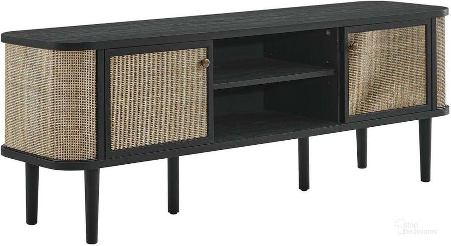 The appearance of Miramar 60 Inch Wood TV Stand In Black designed by Modway in the modern / contemporary interior design. This black piece of furniture  was selected by 1StopBedrooms from Miramar Collection to add a touch of cosiness and style into your home. Sku: EEI-6260-BLK. Product Type: TV Stand. Material: MDF. Image1