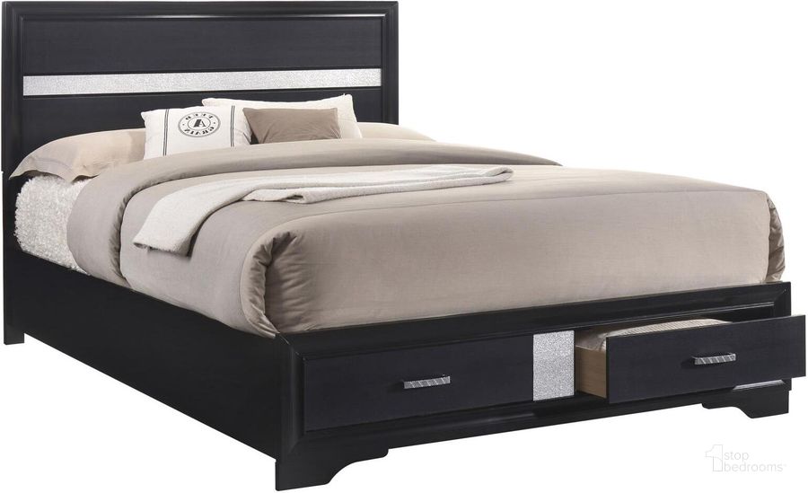 The appearance of Miranda Black King Platform Storage Bed designed by Coaster in the modern / contemporary interior design. This black piece of furniture  was selected by 1StopBedrooms from Miranda Collection to add a touch of cosiness and style into your home. Sku: 206361KEB1;206361KEB2;206361KEB3. Bed Type: Storage Bed. Material: Wood. Product Type: Storage Bed. Bed Size: King. Image1