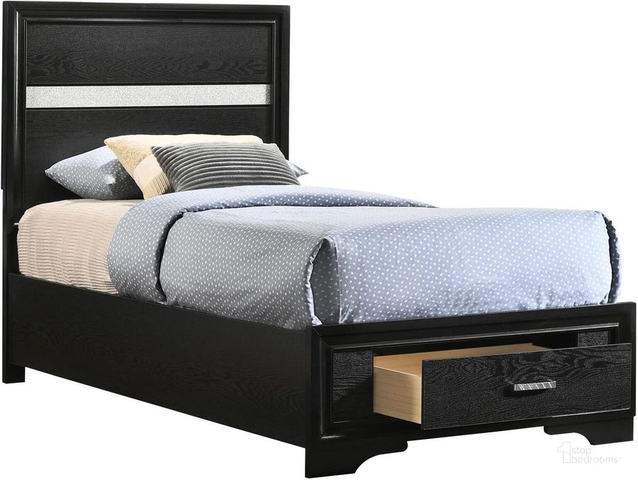 The appearance of Miranda Black Twin Panel Storage Bed designed by Coaster in the transitional interior design. This black piece of furniture  was selected by 1StopBedrooms from Miranda Collection to add a touch of cosiness and style into your home. Sku: 206361TB1;206361TB2;206361TB3. Bed Type: Storage Bed. Material: Wood. Product Type: Storage Bed. Bed Size: Twin. Image1