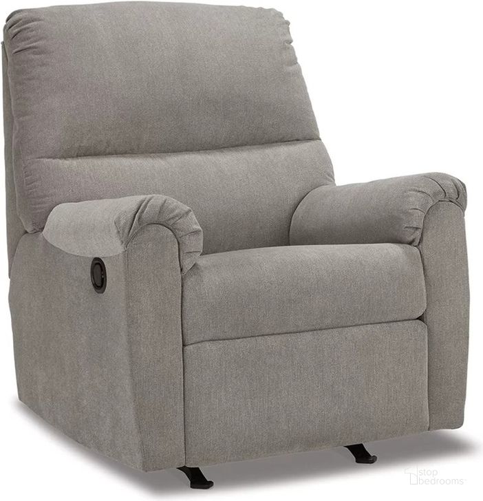 The appearance of Miravel Rocker Recliner In Slate designed by Signature Design by Ashley in the modern / contemporary interior design. This slate piece of furniture  was selected by 1StopBedrooms from Miravel Collection to add a touch of cosiness and style into your home. Sku: 4620625. Material: Fabric. Product Type: Rocker Recliner. Image1