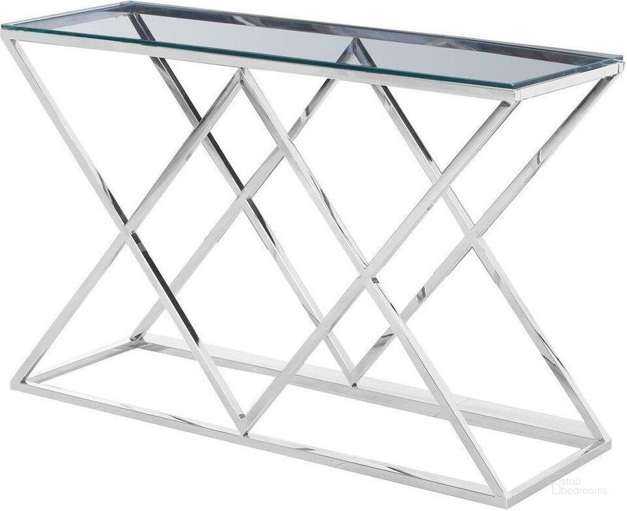The appearance of Mishie Angled Stainless Steel Clear Glass Console Table In Silver designed by Best Master Furniture in the modern / contemporary interior design. This silver piece of furniture  was selected by 1StopBedrooms from Mishie Collection to add a touch of cosiness and style into your home. Sku: E48. Material: Glass. Product Type: Console Table.