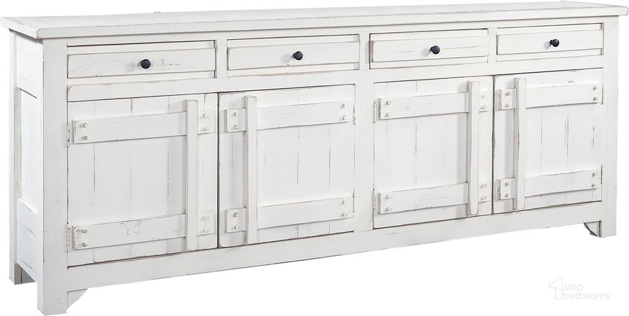 The appearance of Missionia White TV Stand and TV Console 0qb24530501 designed by Polished Pine in the country / farmhouse interior design. This white piece of furniture  was selected by 1StopBedrooms from Missionia Collection to add a touch of cosiness and style into your home. Sku: I358-297-WWT. Material: Wood. Product Type: TV Console. Image1