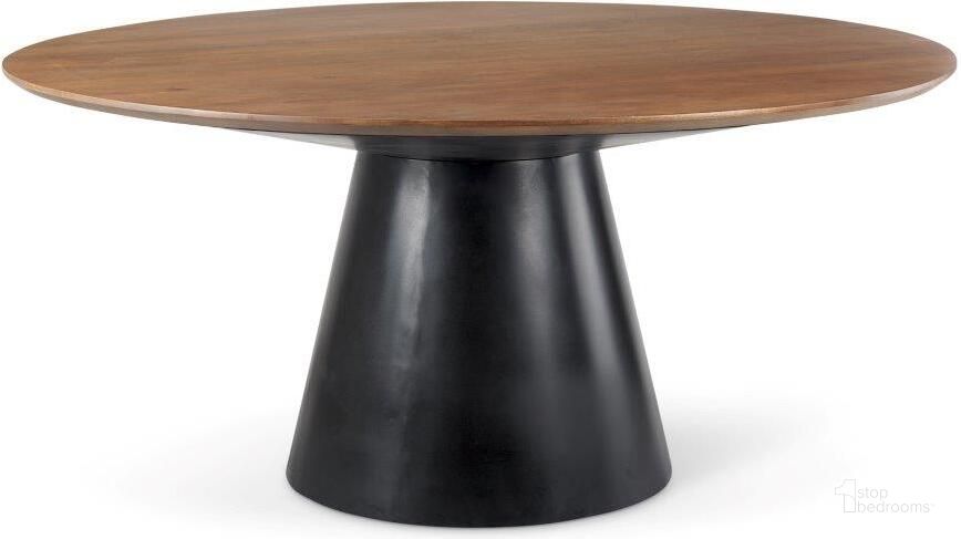 The appearance of Mitchell Black Metal Pedestal Base With Brown Wood Top Dining Table designed by Mercana in the modern / contemporary interior design. This black and brown piece of furniture  was selected by 1StopBedrooms from Mitchell Collection to add a touch of cosiness and style into your home. Sku: 69893-AB. Table Base Style: Pedestal. Table Top Shape: Round. Material: Wood. Product Type: Dining Table. Size: 63". Image1