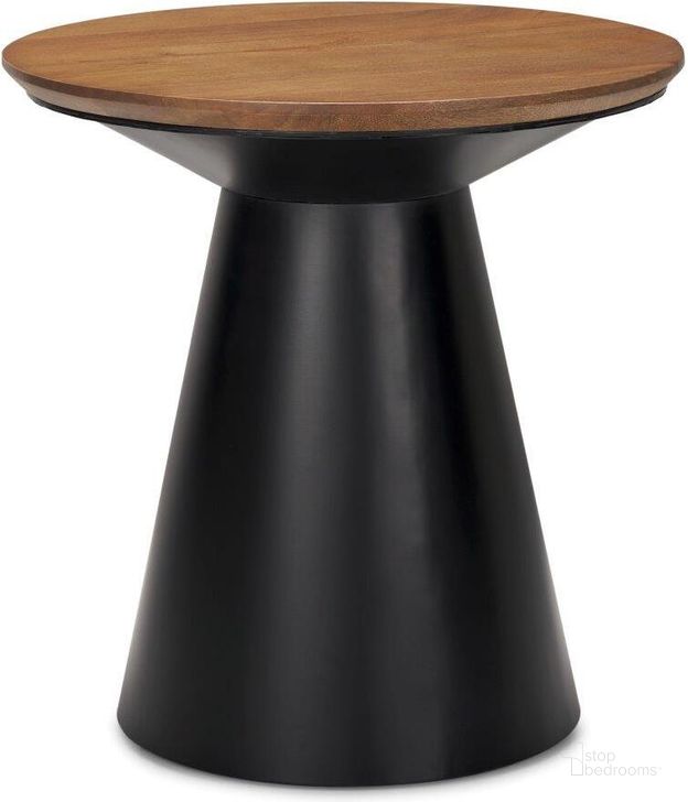 The appearance of Mitchell Black Metal Pedetal Base With Brown Wood Top Side Table designed by Mercana in the modern / contemporary interior design. This black and brown piece of furniture  was selected by 1StopBedrooms from Mitchell Collection to add a touch of cosiness and style into your home. Sku: 69908. Material: Wood. Product Type: Side Table. Image1