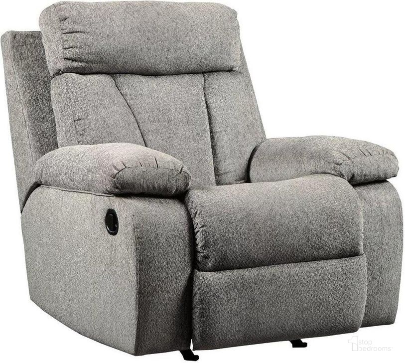 The appearance of Mitchiner Rocker Recliner In Fog designed by Signature Design by Ashley in the modern / contemporary interior design. This fog piece of furniture  was selected by 1StopBedrooms from Mitchiner Collection to add a touch of cosiness and style into your home. Sku: 7620425. Material: Fabric. Product Type: Rocker Recliner. Image1