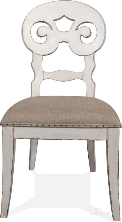 The appearance of Mix N Match Chipped White Scroll Upholstered Side Chair Set Of 2 designed by Riverside Furniture in the transitional interior design. This white and brown piece of furniture  was selected by 1StopBedrooms from Mix-n-match Chairs Collection to add a touch of cosiness and style into your home. Sku: 36352. Product Type: Side Chair. Image1