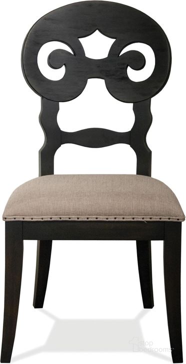 The appearance of Mix N Match Rubbed Black Scroll Upholstered Side Chair designed by Riverside Furniture in the transitional interior design. This black and brown piece of furniture  was selected by 1StopBedrooms from Mix-n-match Chairs Collection to add a touch of cosiness and style into your home. Sku: 36652. Product Type: Side Chair. Image1