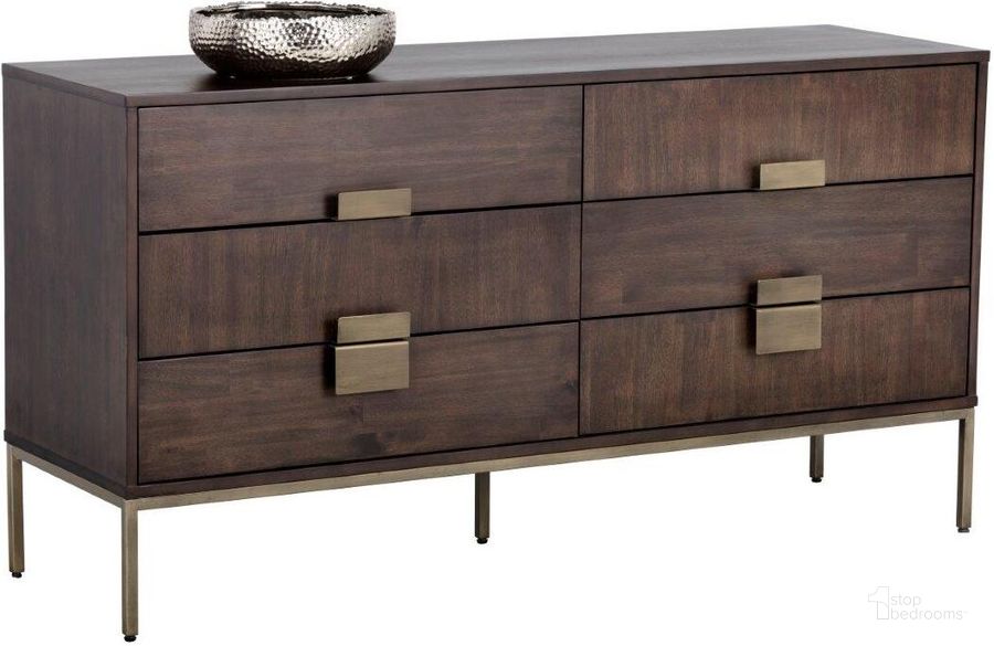 The appearance of Mixt Jade Antique Brass Dresser designed by Sunpan in the modern / contemporary interior design. This brown piece of furniture  was selected by 1StopBedrooms from Mixt Collection to add a touch of cosiness and style into your home. Sku: 102924. Material: Wood. Product Type: Dresser. Image1