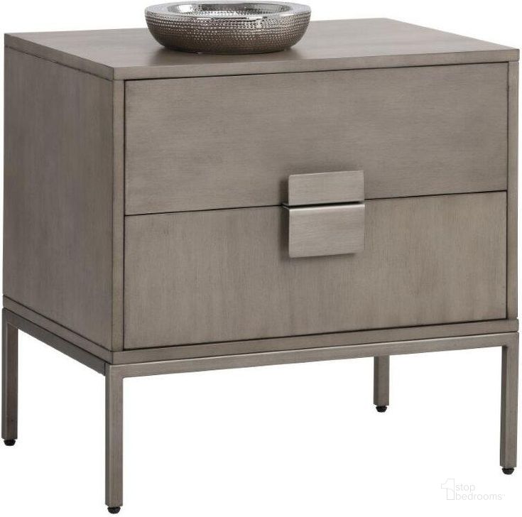 The appearance of Jade Nightstand - Antique Silver - Ash Grey designed by Sunpan in the transitional interior design. This gray piece of furniture  was selected by 1StopBedrooms from Mixt Collection to add a touch of cosiness and style into your home. Sku: 104100. Material: Wood. Product Type: Nightstand. Image1