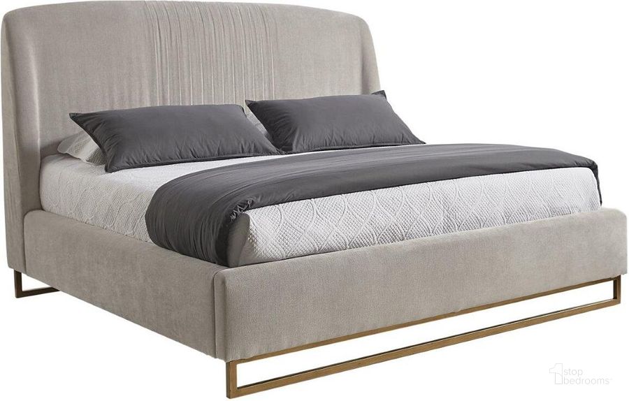The appearance of Mixt Nevin Polo Club Stone King Upholstered Platform Bed designed by Sunpan in the transitional interior design. This gray piece of furniture  was selected by 1StopBedrooms from Nevin Collection to add a touch of cosiness and style into your home. Sku: 104650. Bed Type: Platform Bed. Material: Fabric. Product Type: Platform Bed. Bed Size: King. Image1