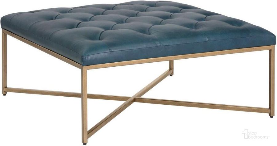 The appearance of Mixt Vintage Peacock Leather Endall Square Ottoman designed by Sunpan in the modern / contemporary interior design. This blue piece of furniture  was selected by 1StopBedrooms from Mixt Collection to add a touch of cosiness and style into your home. Sku: 104086. Material: Leather. Product Type: Ottoman. Image1