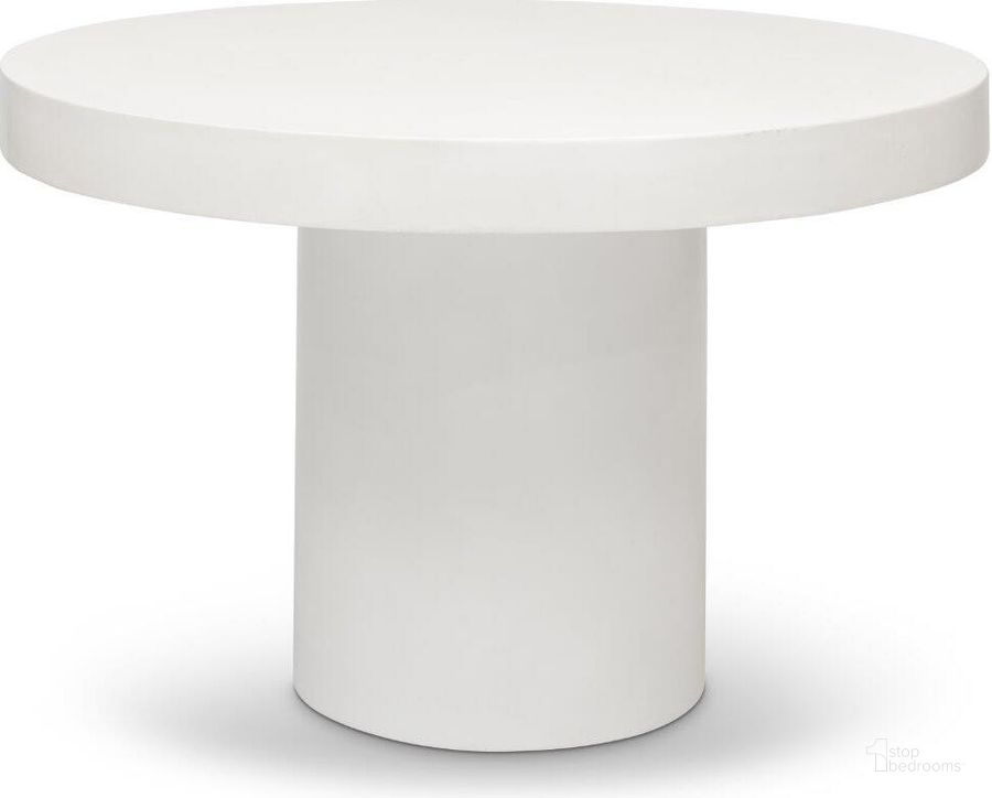 The appearance of Mixx 47.25 Inch Circa Dining Table In Ivory designed by Urbia in the modern / contemporary interior design. This ivory piece of furniture  was selected by 1StopBedrooms from Mixx Collection to add a touch of cosiness and style into your home. Sku: VGS-CIRC-DT-4-W. Table Base Style: Pedestal. Table Top Shape: Round. Product Type: Dining Table. Material: Concrete. Size: 47". Image1
