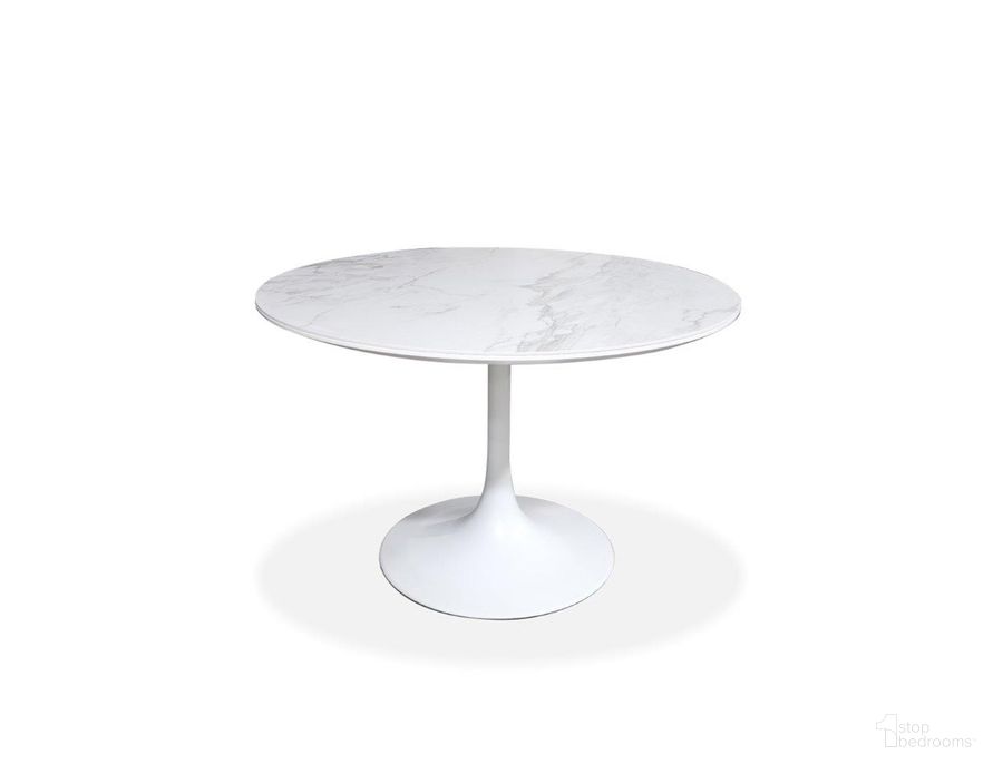 The appearance of Baux Dining Table In White Ceramic Top And Black Legs designed by Mobital in the modern / contemporary interior design. This white piece of furniture  was selected by 1StopBedrooms from Baux Collection to add a touch of cosiness and style into your home. Sku: DTA-BAUX-WHIT-PCWHI. Table Base Style: Pedestal. Table Top Shape: Round. Material: Metal. Product Type: Dining Table. Image1