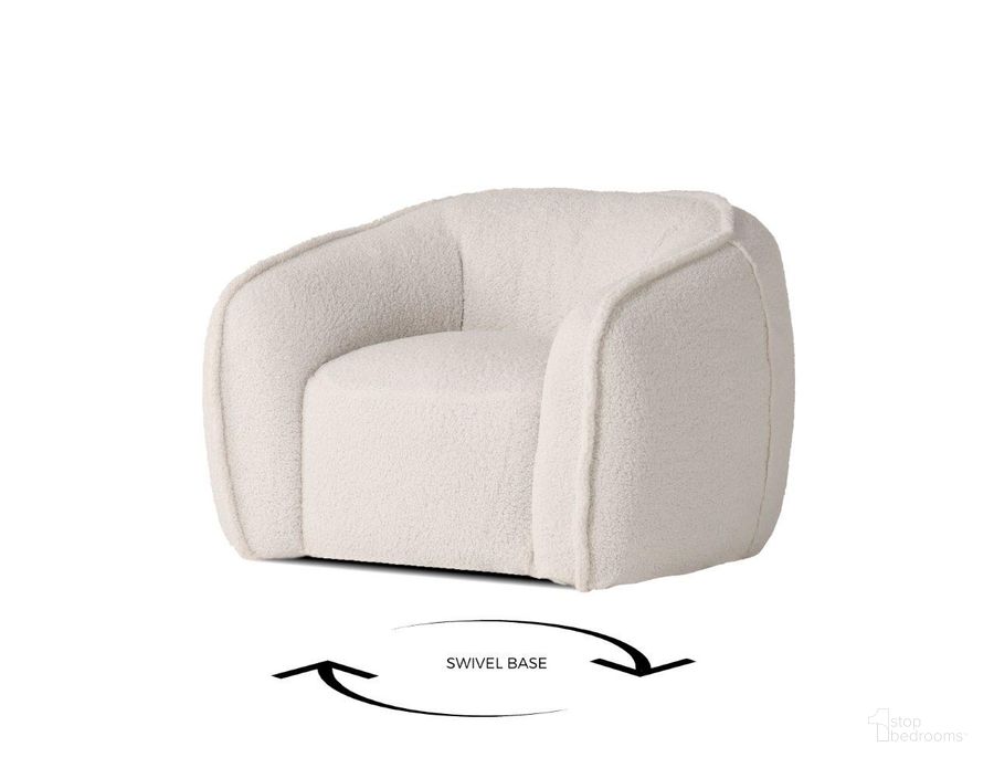 The appearance of Duffy Cream Teddy Fabric Swivel Lounge Chair designed by Mobital in the modern / contemporary interior design. This cream piece of furniture  was selected by 1StopBedrooms from Duffy Collection to add a touch of cosiness and style into your home. Sku: LCH-DUFF-TEDD-SW. Product Type: Lounge Chair. Material: Solid Pine. Image1