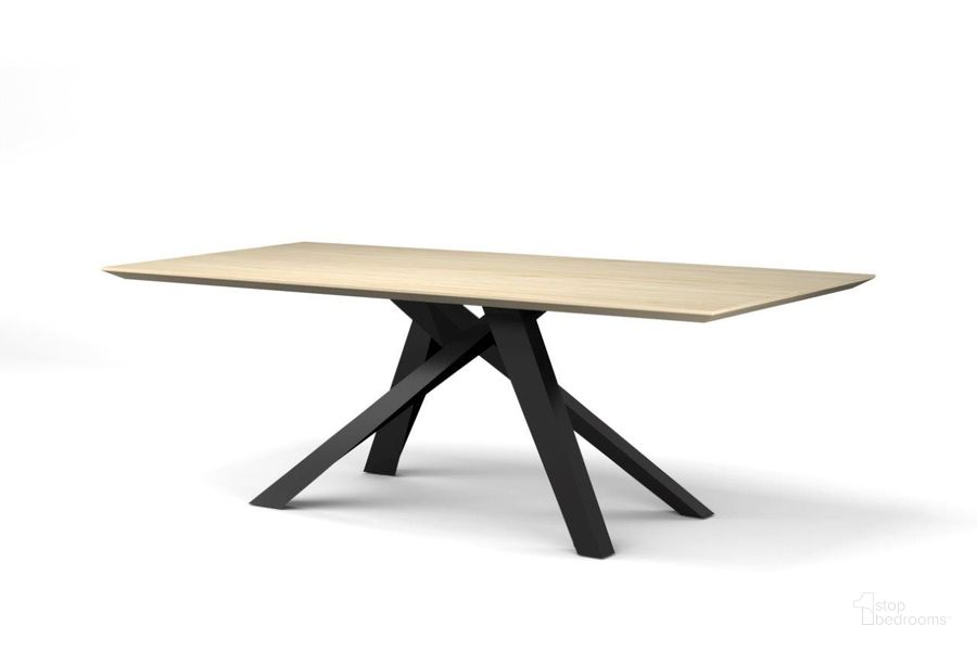 The appearance of Shibuya Oak Top And Black Legs Dining Table designed by Mobital in the modern / contemporary interior design. This oak piece of furniture  was selected by 1StopBedrooms from Shibuya Collection to add a touch of cosiness and style into your home. Sku: DTA-SHIB-OAK9-PCBLA. Table Base Style: Trestle. Material: Metal. Product Type: Dining Table. Table Top Shape: Rectangular. Size: 86". Image1