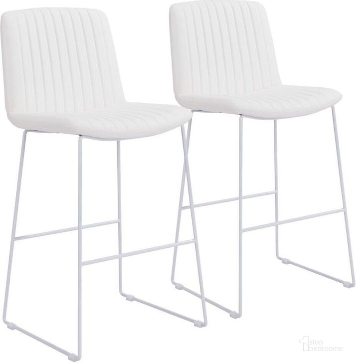 The appearance of Mode Bar Chair Set Of 2 In White designed by Zuo Modern in the modern / contemporary interior design. This white piece of furniture  was selected by 1StopBedrooms from Mode Collection to add a touch of cosiness and style into your home. Sku: 109483. Material: Steel. Product Type: Bar Chair. Image1
