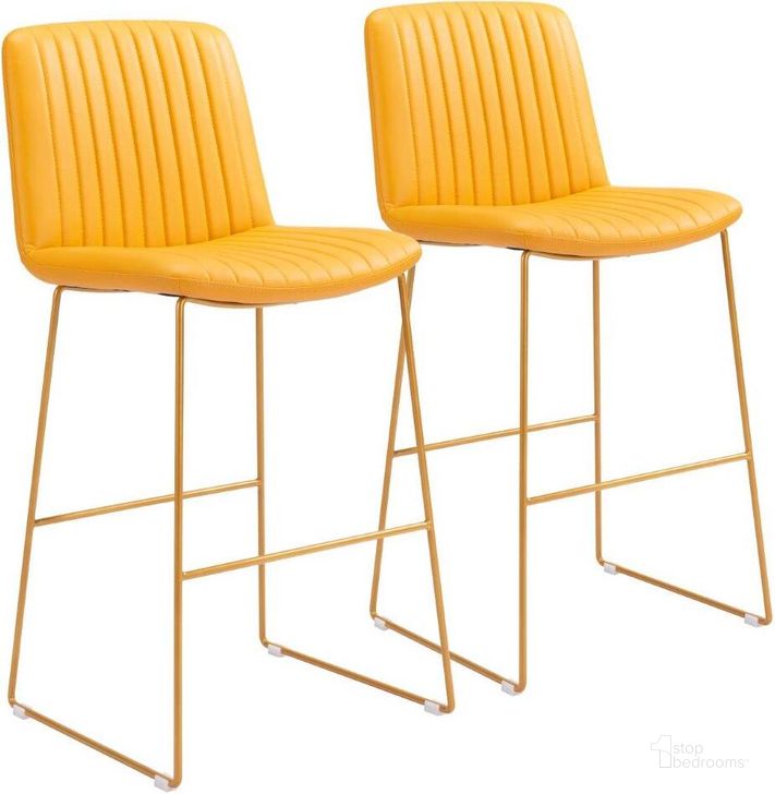 The appearance of Mode Bar Chair Set Of 2 In Yellow designed by Zuo Modern in the modern / contemporary interior design. This yellow piece of furniture  was selected by 1StopBedrooms from Mode Collection to add a touch of cosiness and style into your home. Sku: 109484. Material: Steel. Product Type: Bar Chair. Image1