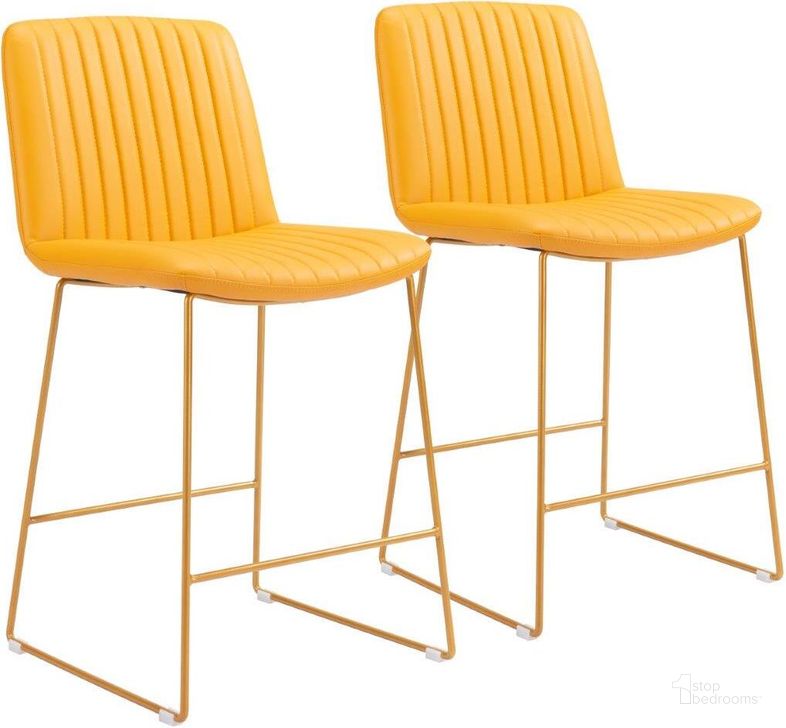 The appearance of Mode Counter Chair Set Of 2 In Yellow designed by Zuo Modern in the modern / contemporary interior design. This yellow piece of furniture  was selected by 1StopBedrooms from Mode Collection to add a touch of cosiness and style into your home. Sku: 109480. Material: Steel. Product Type: Counter Height Chair. Image1
