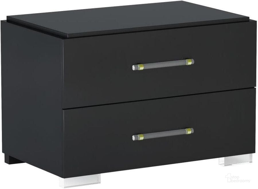 The appearance of Modern 2 Drawer Gloss Black Night Stand designed by Chintaly Imports in the modern / contemporary interior design. This gloss black piece of furniture  was selected by 1StopBedrooms from  to add a touch of cosiness and style into your home. Sku: FLORENCE-NS. Product Type: Nightstand.