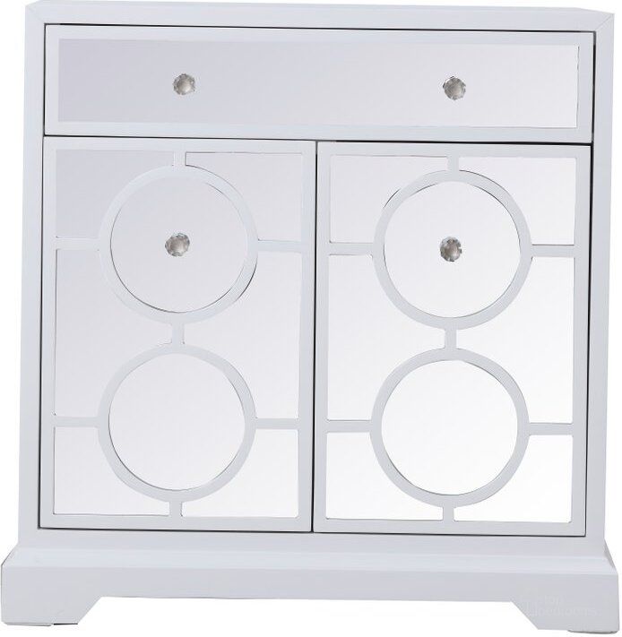 The appearance of Modern 32 Inch Mirrored Cabinet In White designed by Elegant Lighting in the transitional interior design. This white piece of furniture  was selected by 1StopBedrooms from Modern Collection to add a touch of cosiness and style into your home. Sku: MF81002WH. Product Type: Cabinet. Image1