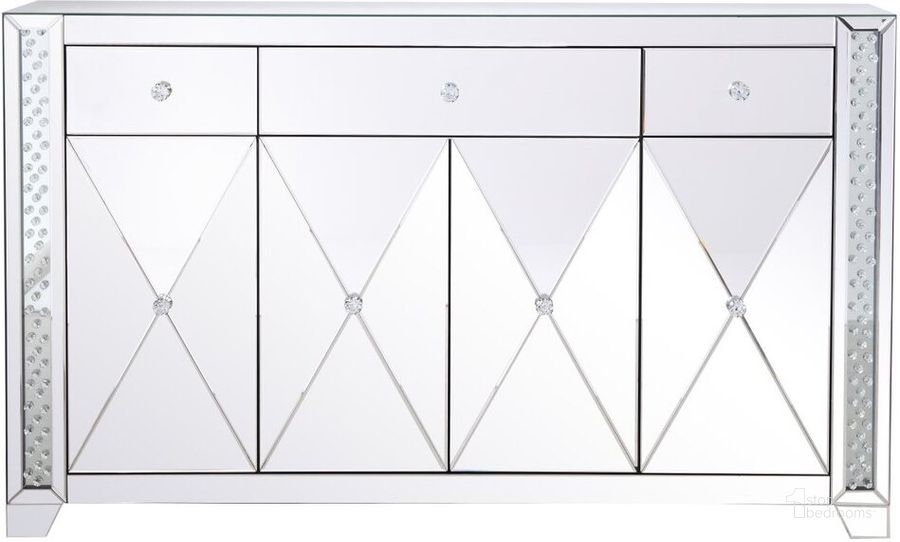 The appearance of Modern 60 In Clear Crystal Mirrored Credenza designed by Elegant Lighting in the modern / contemporary interior design. This clear piece of furniture  was selected by 1StopBedrooms from Modern Collection to add a touch of cosiness and style into your home. Sku: MF91057. Product Type: Credenza. Material: MDF. Image1