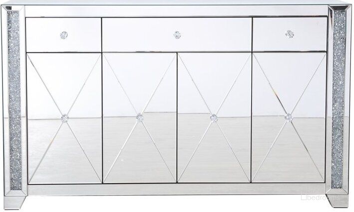 The appearance of Modern 60 In Silver Crystal Mirrored Credenza designed by Elegant Lighting in the modern / contemporary interior design. This clear piece of furniture  was selected by 1StopBedrooms from Modern Collection to add a touch of cosiness and style into your home. Sku: MF92058. Product Type: Credenza. Material: MDF. Image1