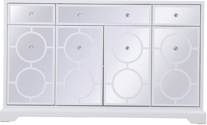 The appearance of Modern 60 Inch Mirrored Credenza In White designed by Elegant Lighting in the transitional interior design. This white piece of furniture  was selected by 1StopBedrooms from Modern Collection to add a touch of cosiness and style into your home. Sku: MF81001WH. Product Type: Credenza. Image1