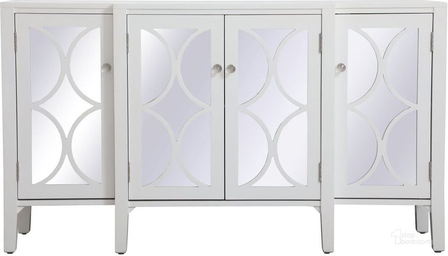 The appearance of Modern 60 Inch Mirrored Credenza In White designed by Elegant Lighting in the transitional interior design. This white piece of furniture  was selected by 1StopBedrooms from Modern Collection to add a touch of cosiness and style into your home. Sku: MF82001WH. Product Type: Credenza. Image1