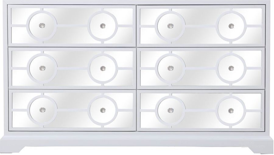 The appearance of Modern 60 Inch Mirrored Six Drawer Cabinet In White designed by Elegant Lighting in the transitional interior design. This white piece of furniture  was selected by 1StopBedrooms from Modern Collection to add a touch of cosiness and style into your home. Sku: MF81036WH. Product Type: Cabinet. Image1