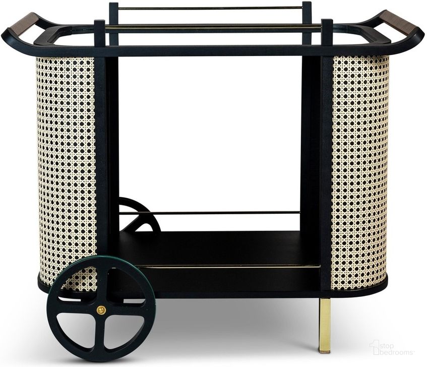 The appearance of Modern Brazilian Dinda Bar Cart In Black Frame designed by Urbia in the modern / contemporary interior design. This natural/black piece of furniture  was selected by 1StopBedrooms from Modern Brazilian Collection to add a touch of cosiness and style into your home. Sku: BMJ-71684-06. Product Type: Bar Cart. Material: Engineered Wood. Image1