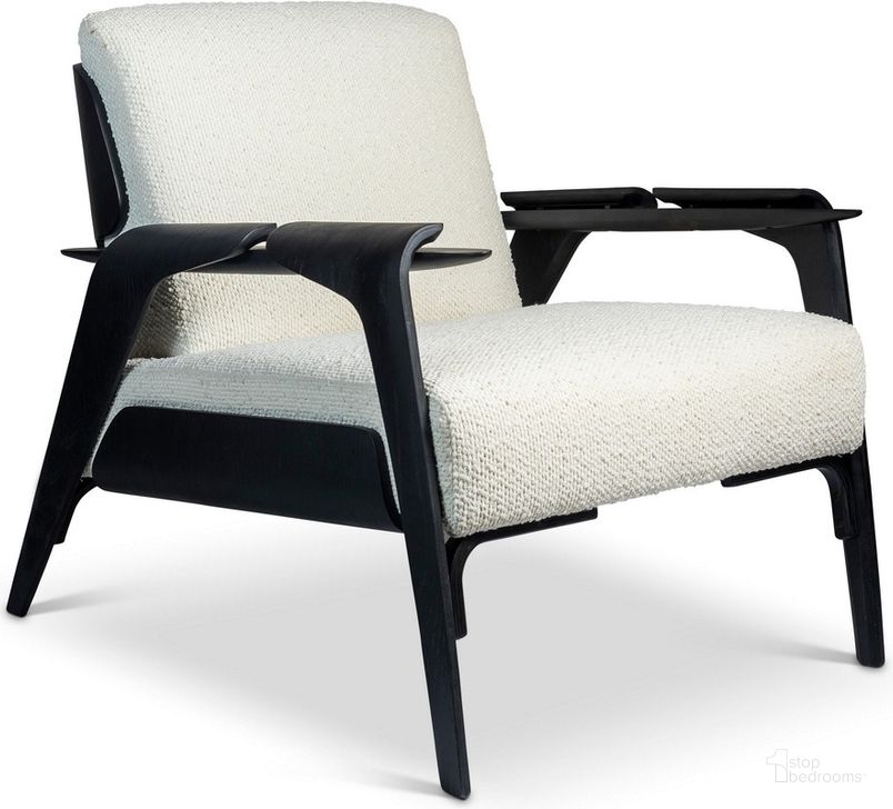 The appearance of Modern Brazilian Fly Accent Chair In Boucle Ivory Upholstery and Black Frame designed by Urbia in the modern / contemporary interior design. This ivory/black piece of furniture  was selected by 1StopBedrooms from Modern Brazilian Collection to add a touch of cosiness and style into your home. Sku: BMJ-72141-04. Product Type: Accent Chair. Material: Engineered Wood. Image1