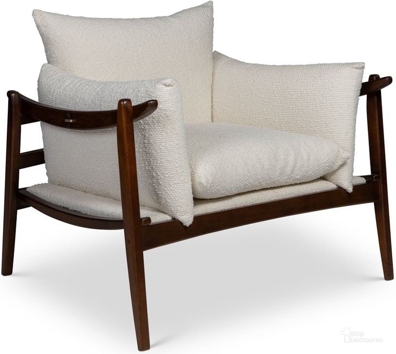 The appearance of Modern Brazilian Hara Accent Chair In Boucle Ivory Upholstery and Neutral Brown Frame designed by Urbia in the modern / contemporary interior design. This ivory piece of furniture  was selected by 1StopBedrooms from Modern Brazilian Collection to add a touch of cosiness and style into your home. Sku: BMJ-70264-02. Product Type: Accent Chair. Material: Engineered Wood. Image1