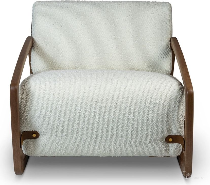 The appearance of Modern Brazilian Hector Accent Chair In Boucle Ivory Upholstery and Pecan Frame designed by Urbia in the modern / contemporary interior design. This ivory piece of furniture  was selected by 1StopBedrooms from Modern Brazilian Collection to add a touch of cosiness and style into your home. Sku: BMJ-70258-02. Product Type: Accent Chair. Material: Engineered Wood. Image1