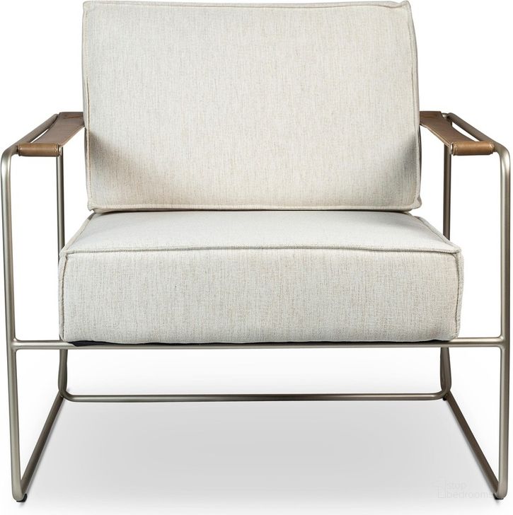The appearance of Modern Brazilian Sampa Arm Chair In Medley Ivory Upholstery, Champagne Frame and Saddle Leather Armrest designed by Urbia in the modern / contemporary interior design. This champagne piece of furniture  was selected by 1StopBedrooms from Modern Brazilian Collection to add a touch of cosiness and style into your home. Sku: BSM-123921-02. Material: Leather. Product Type: Accent Chair. Image1