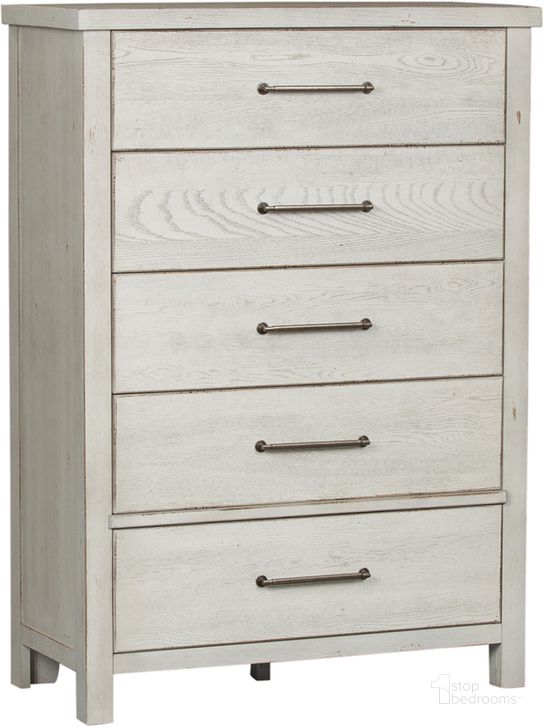 The appearance of Modern Farmhouse 5 Drawer Chest designed by Liberty in the country / farmhouse interior design. This white piece of furniture  was selected by 1StopBedrooms from Modern Farmhouse Collection to add a touch of cosiness and style into your home. Sku: 406W-BR41. Product Type: Chest. Material: Wood Veneer. Image1