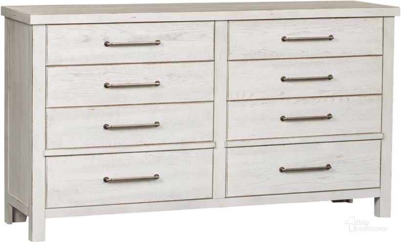 The appearance of Modern Farmhouse 8 Drawer Dresser designed by Liberty in the country / farmhouse interior design. This white piece of furniture  was selected by 1StopBedrooms from Modern Farmhouse Collection to add a touch of cosiness and style into your home. Sku: 406W-BR31. Product Type: Dresser. Material: Wood Veneer. Image1