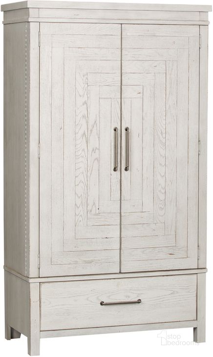 The appearance of Modern Farmhouse Armoire In White designed by Liberty in the country / farmhouse interior design. This white piece of furniture  was selected by 1StopBedrooms from Modern Farmhouse Collection to add a touch of cosiness and style into your home. Sku: 406W-BR43;406W-BR43B. Product Type: Armoire. Material: Poplar. Image1