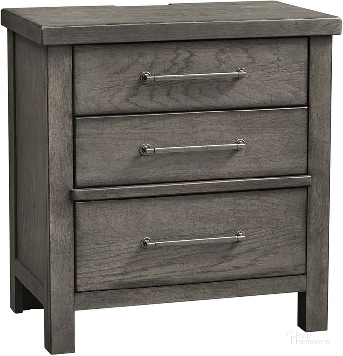 The appearance of Modern Farmhouse Distressed Dusty Charcoal 3 Drawer Nightstand designed by Liberty in the country / farmhouse interior design. This brown piece of furniture  was selected by 1StopBedrooms from Modern Farmhouse Collection to add a touch of cosiness and style into your home. Sku: 406-BR61. Material: Wood. Product Type: Nightstand. Image1