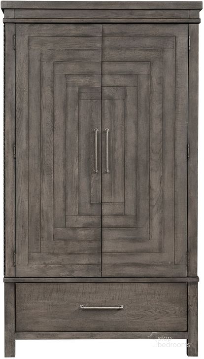 The appearance of Modern Farmhouse Distressed Dusty Charcoal Armoire designed by Liberty in the country / farmhouse interior design. This brown piece of furniture  was selected by 1StopBedrooms from Modern Farmhouse Collection to add a touch of cosiness and style into your home. Sku: 406-BR43;406-BR43B. Material: Wood. Product Type: Armoire. Image1