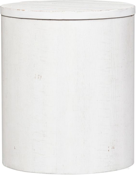 The appearance of Modern Farmhouse Drum End Table In White designed by Liberty in the country / farmhouse interior design. This white piece of furniture  was selected by 1StopBedrooms from Modern Farmhouse Collection to add a touch of cosiness and style into your home. Sku: 406W-OT1021. Product Type: End Table. Material: Poplar. Image1