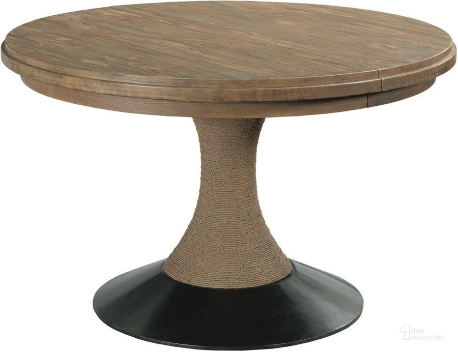 The appearance of Modern Forge Light Stain Lindale Round Dining Table designed by Kincaid in the transitional interior design. This brown piece of furniture  was selected by 1StopBedrooms from Modern Forge Collection to add a touch of cosiness and style into your home. Sku: 944-701P. Table Base Style: Pedestal. Table Top Shape: Round. Material: Wood. Product Type: Dining Table. Image1