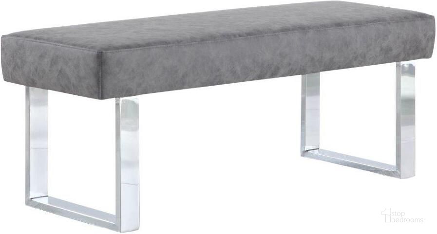 The appearance of Modern Gray Upholstered Bench designed by Chintaly Imports in the modern / contemporary interior design. This stainless steel piece of furniture  was selected by 1StopBedrooms from Genevieve Collection to add a touch of cosiness and style into your home. Sku: GENEVIEVE-BCH-GRY. Product Type: Bench. Image1