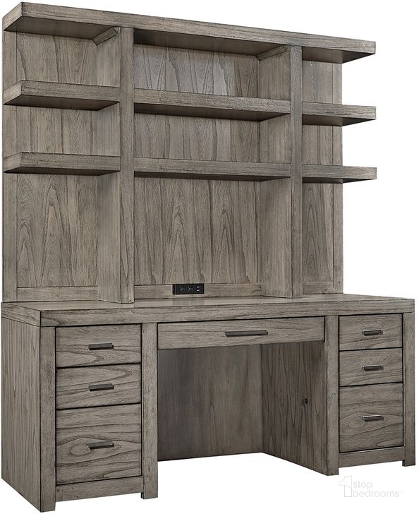 The appearance of Modern Loft Credenza And Hutch In Grey designed by Aspenhome in the modern / contemporary interior design. This grey piece of furniture  was selected by 1StopBedrooms from Modern Loft Collection to add a touch of cosiness and style into your home. Sku: IML-318-GRY;IML-319-GRY. Material: Wood. Product Type: Desk & Hutch. Image1