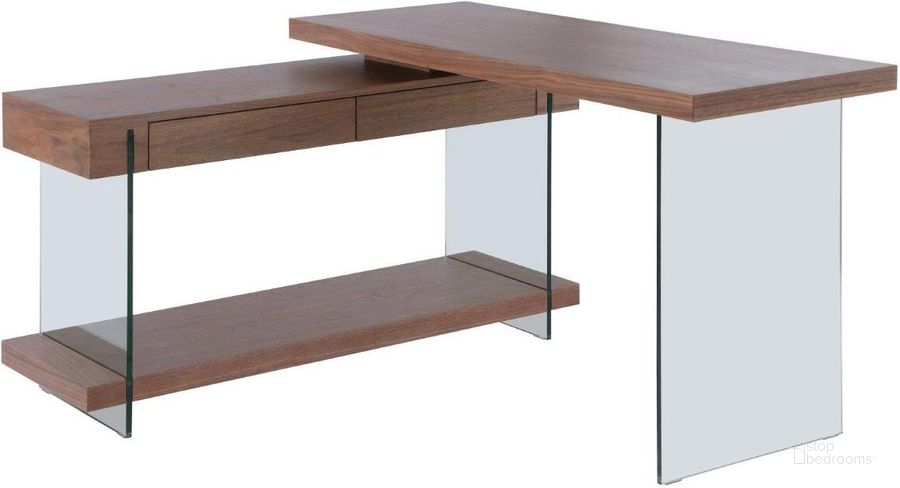 The appearance of Modern Rotatable Glass & Wooden Desk W/Drawers & Shelf 6920-DSK-WAL designed by Chintaly Imports in the modern / contemporary interior design. This clear piece of furniture  was selected by 1StopBedrooms from  to add a touch of cosiness and style into your home. Sku: 6920-DSK-WAL. Material: Wood. Product Type: Desk. Image1