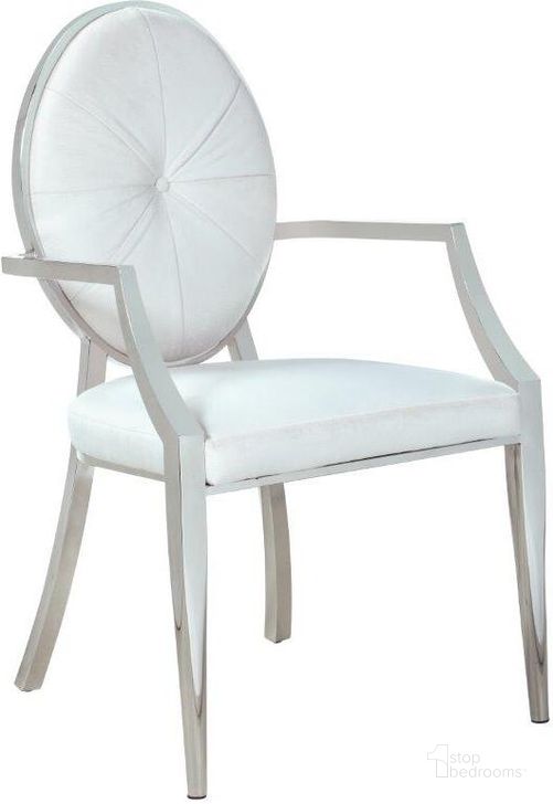 The appearance of Modern Round Button Tufted Back Arm Chair Set of 2 designed by Chintaly Imports in the modern / contemporary interior design. This stainless steel piece of furniture  was selected by 1StopBedrooms from Victoria Collection to add a touch of cosiness and style into your home. Sku: VICTORIA-AC-WHT. Product Type: Arm Chair. Image1