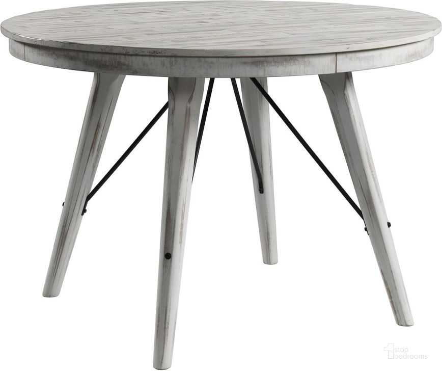 The appearance of Modern Rustic Weathered White 52 Inch Round Counter Height Dining Table designed by Intercon in the modern / contemporary interior design. This white piece of furniture  was selected by 1StopBedrooms from Modern Rustic Collection to add a touch of cosiness and style into your home. Sku: MR-TA-5252G-WWH-C. Table Base Style: Trestle. Table Top Shape: Round. Product Type: Dining Table. Image1